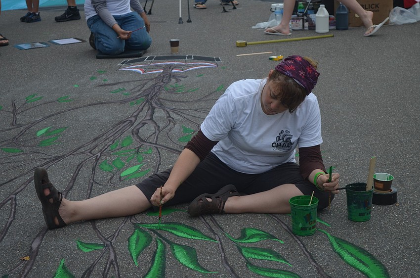 Wendy Stum works on Liberty Tree