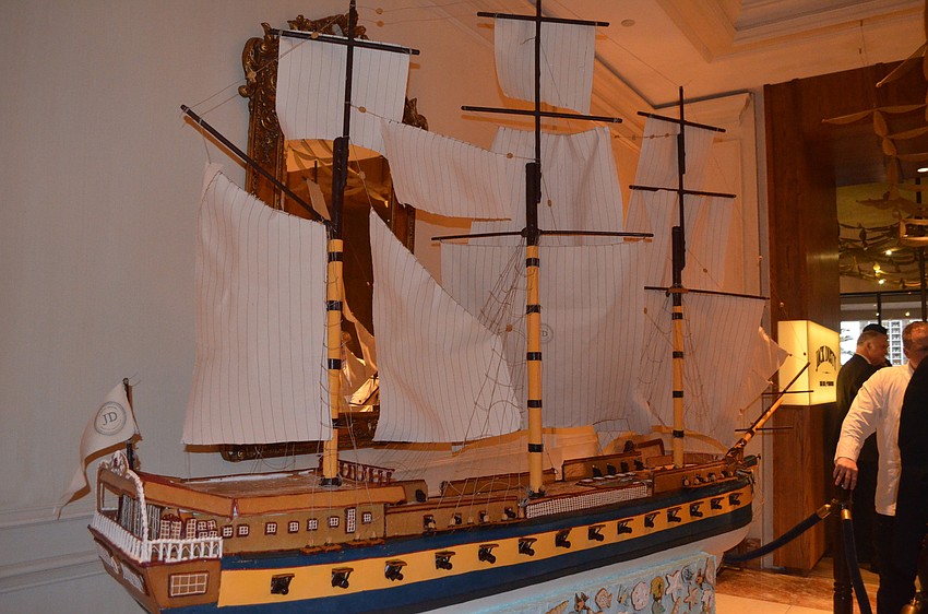 Four members of the hotelâ€™s pastry team built an 18 foot gingerbread ship for the holiday season