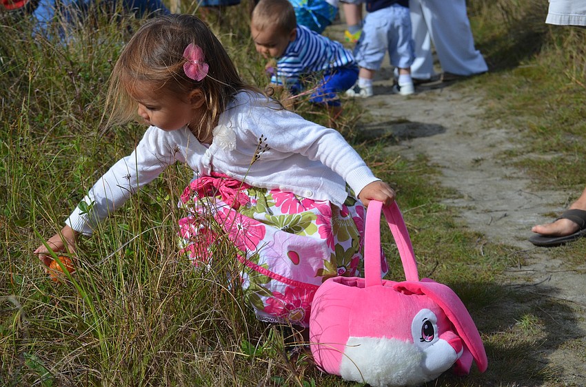 Jessie Ochsendorf searches for eggs.
