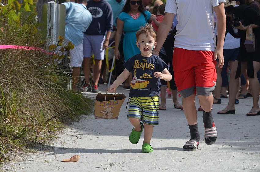 Oliver Smith is first in the egg hunt.