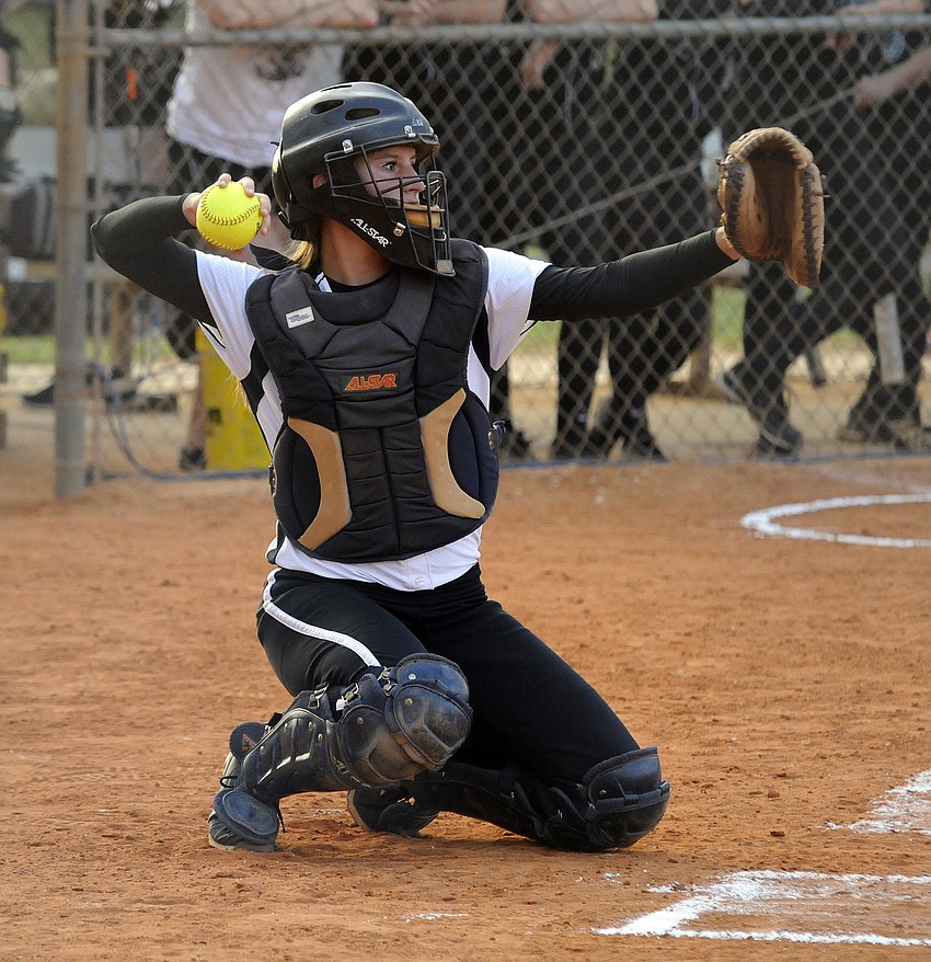 Catcher Ashley Allard was one of six Braden River seniors to play in their final rivalry game with Lakewood Ranch.