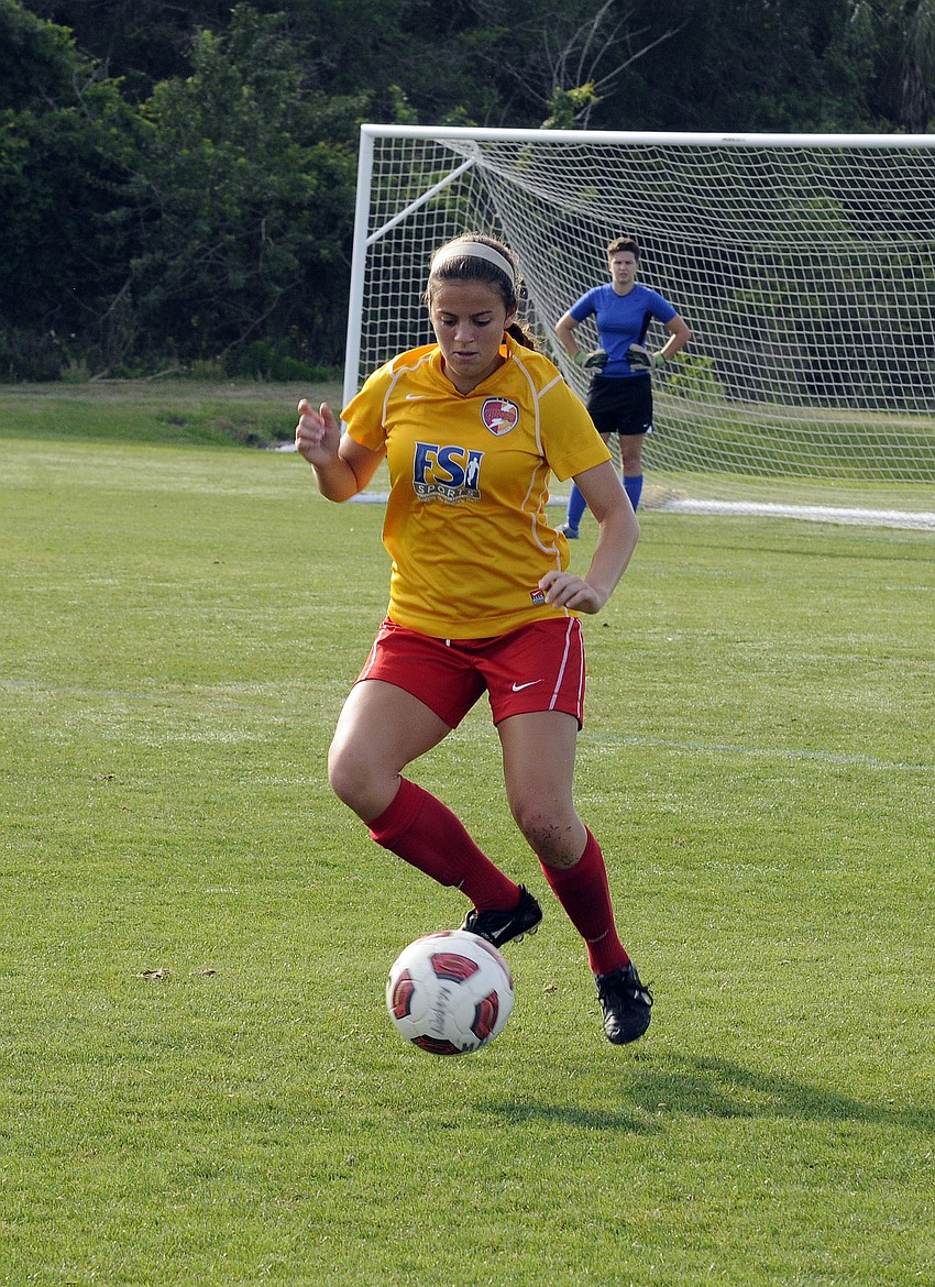 Defender Paola Maymi controls the ball for the Clearwater Chargers Elite U17 team.
