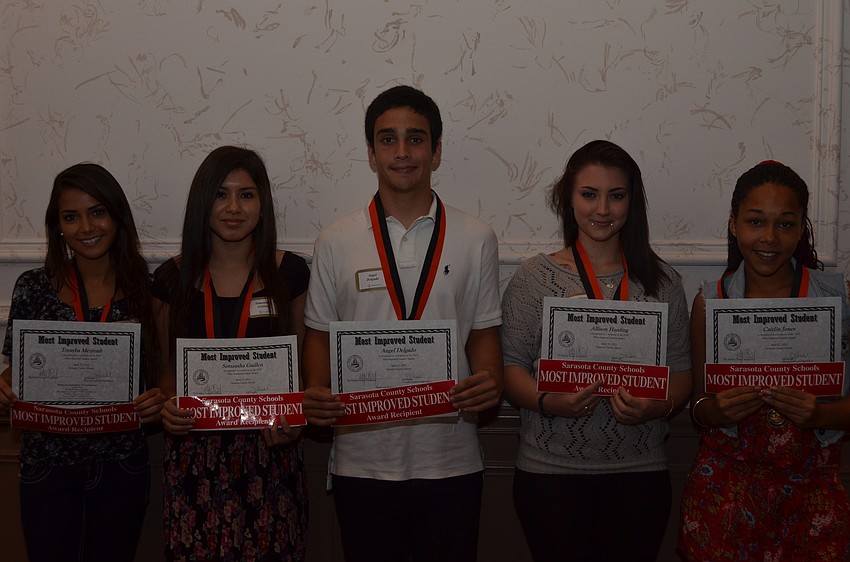 Sarasota High School juniors Toryaba Mezroub, Samantha Guillen, Angel Delgado, Allison Harding and Caitlin Jones