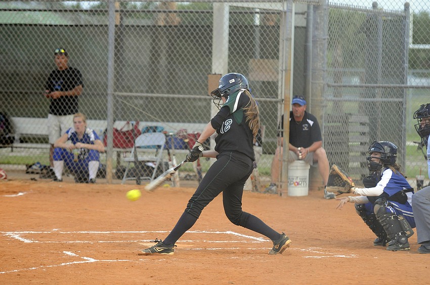 Senior McKaleigh Goodale fouls off a pitch in the bottom of the sixth inning.
