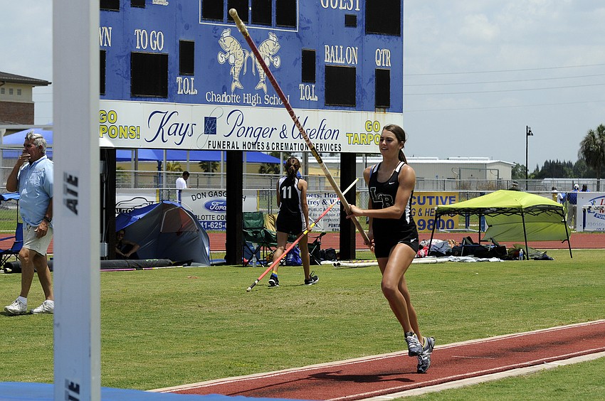 Lakewood Ranch freshman Cree Lotterer was forced to pull out of the pole vault with a hamstring injury.