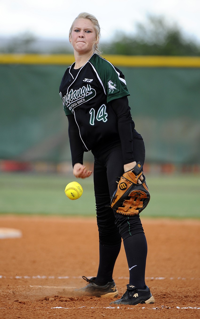 Sophomore Amanda Rak pitched a complete game for the Lady Mustangs.
