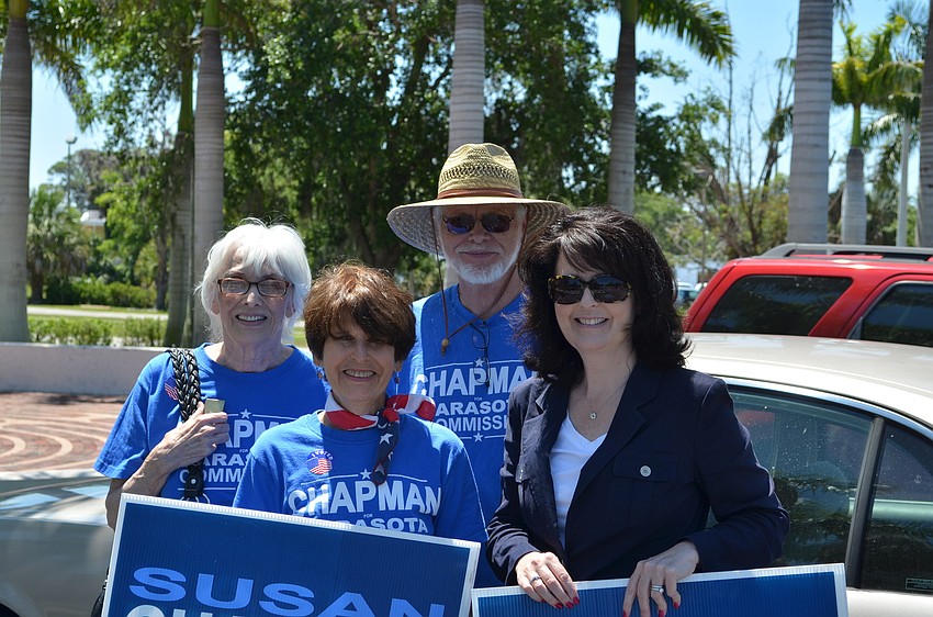Susan Chapman and her supporters, from left, Gretchen Serrie, Chapman, Ron Riffle and Cathy Antunes