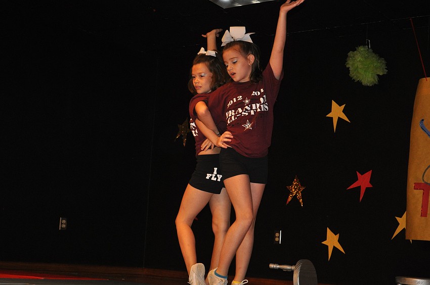 Brooke Gore and Amber Parsons posed after they performed gymnastics.