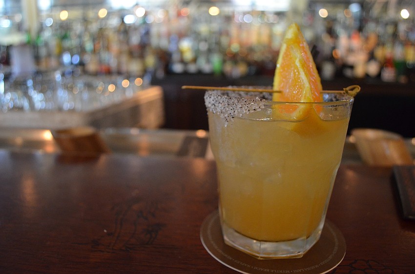 The mole margarita is made with Tanteo Cocoa Tequila, Grand Marnier, house made scratch sour and mole bitters.
