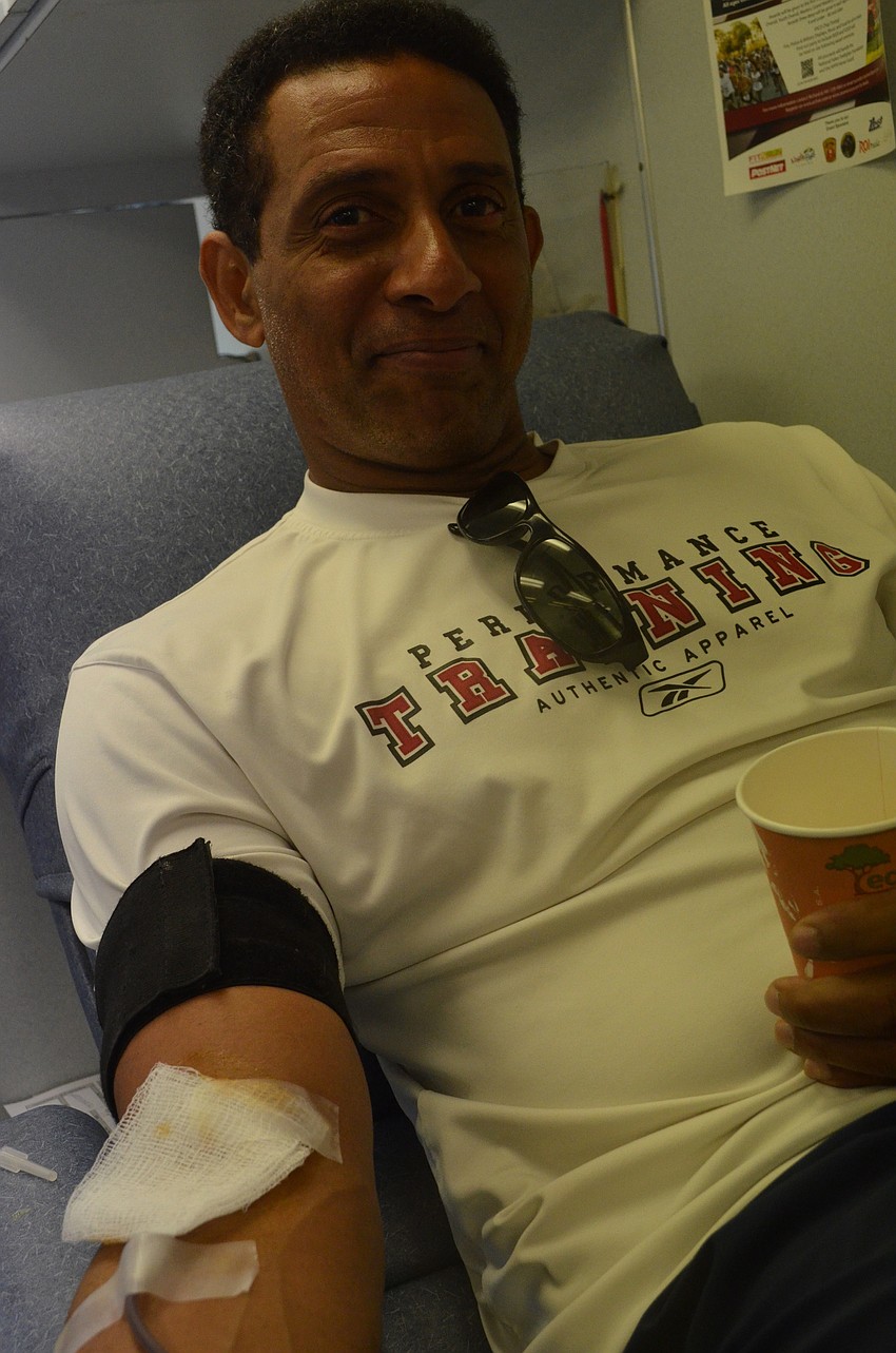 Officer Chris McConnell donated his blood to Badges.