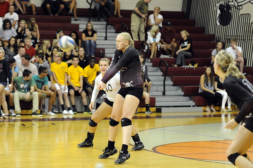 Braden River senior co-captain Madison Jaco records one of her 22 digs on the night. She also contributed nine kills and two blocks.
