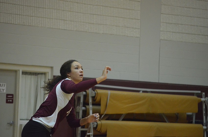 Riverview player Natasha Samuel serves the volleyball.