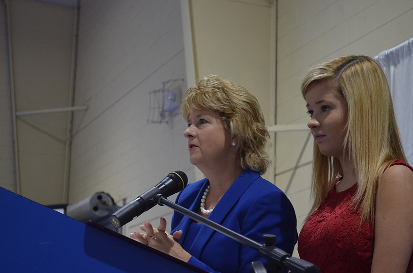 Lisa Carlton and her daughter Cardinal Mooney senior Carlton Robinson introduced speakers at the breakfast.