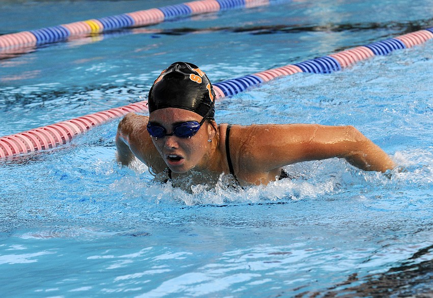 Morgan Powell swam the 100-yard butterfly for Sarasota.