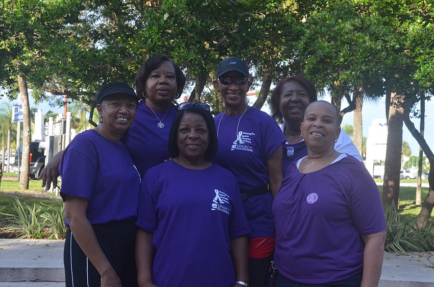 Angelia Singleton, Michelle Holland, Cynthia Howard, Daisy Saunders, Jone Williams and Glenda Williams walked against domestic violence Saturday morning.