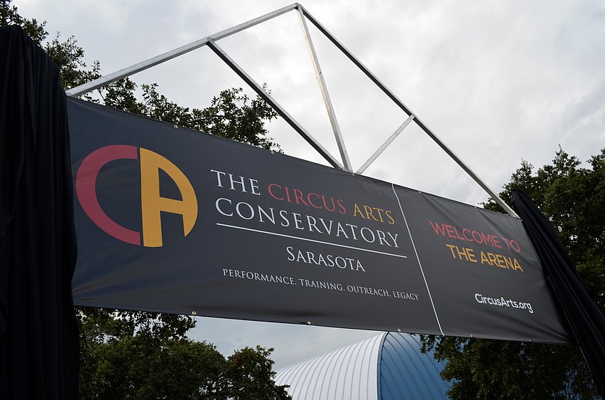 A banner welcomes guests to the Sailor Circus Arena with the new identity