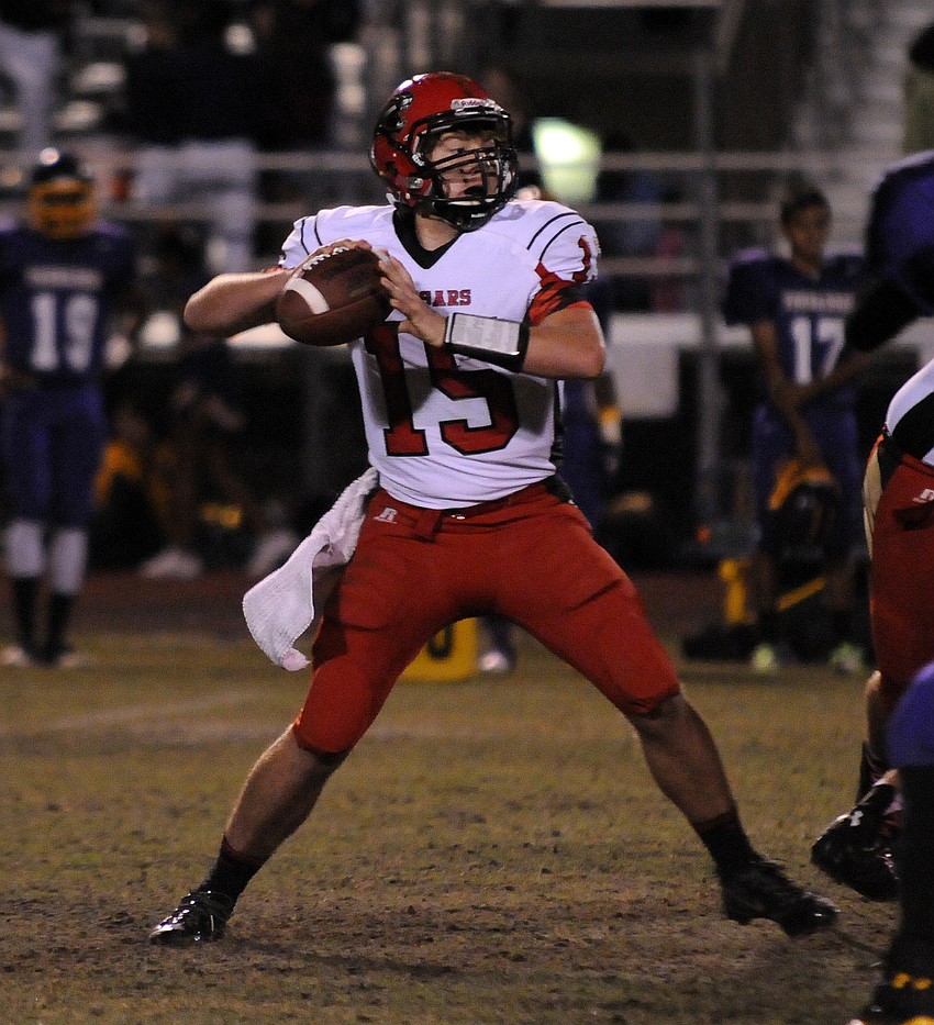 Cardinal Mooney quarterback Reese Vita drops back to pass in the fourth quarter.