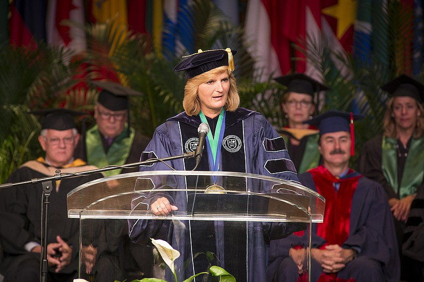 SCF President Dr. Carol F. Probstfeld gives her inaugural address.