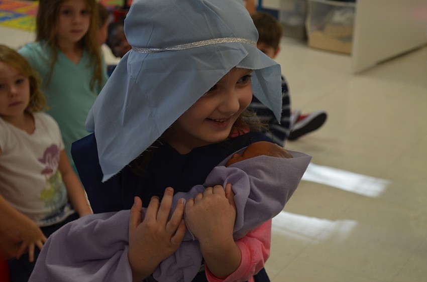 Addison Hays with baby Jesus