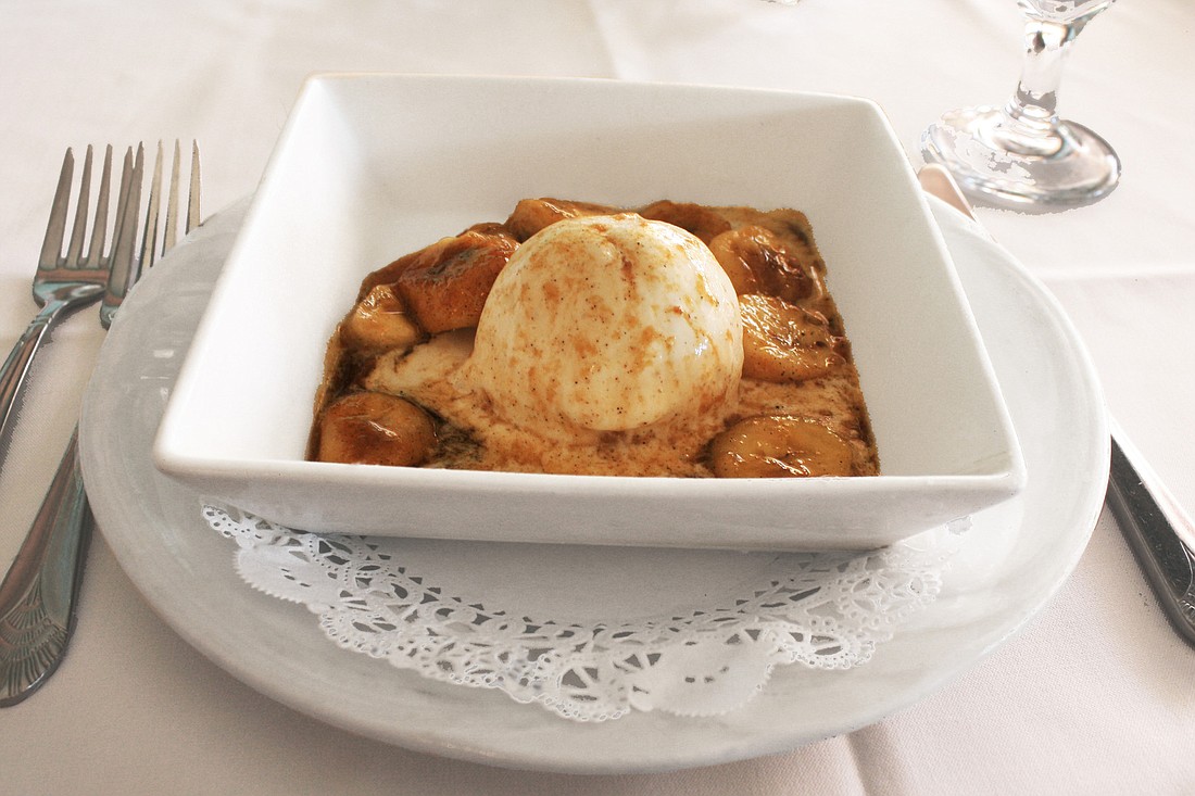 The bananas foster is a Cafe L'Europe classic dessert prepared tableside en flambe.