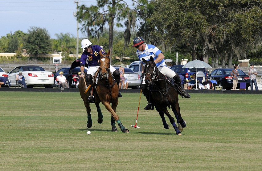 Siaanaâ€™s James Miller, left, battles an Ocala Polo Association player for possession in the first chukker.