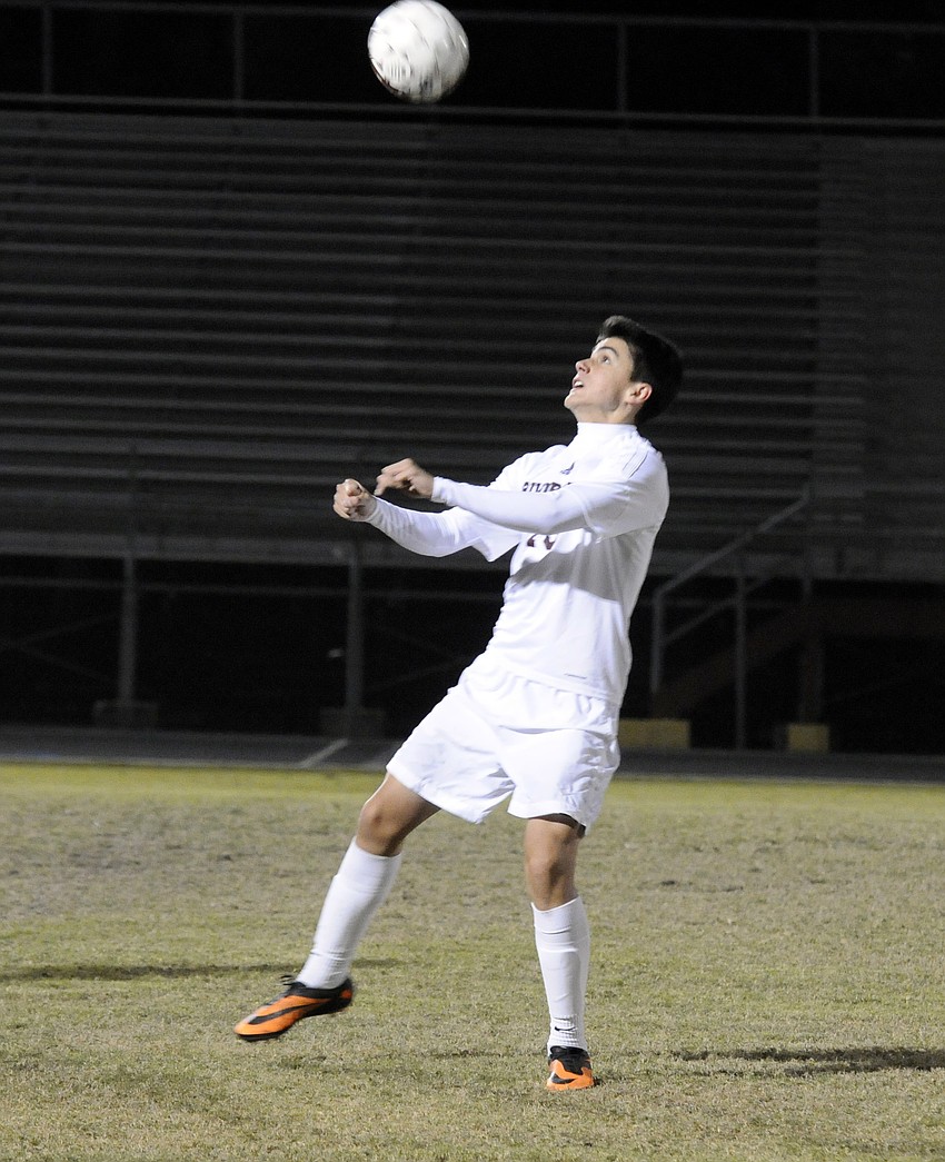 Riverviewâ€™s Chris Solari goes up for a header in the first half.