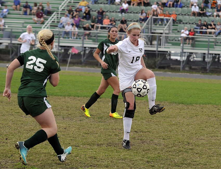 Lakewood Ranch senior Bri Reda looks to control the ball in the second half.
