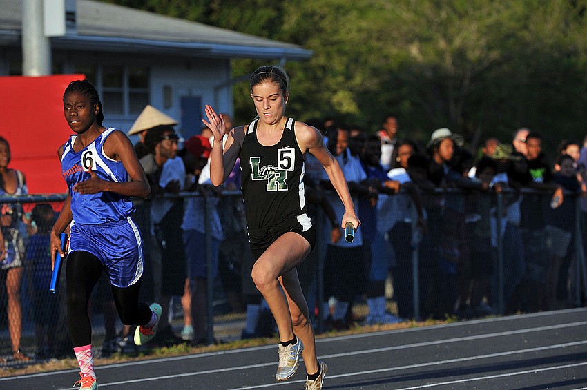 Lakewood Ranch freshman Olivia Ogles anchored the Lady Mustangs 4x100 relay to a first-place finish.