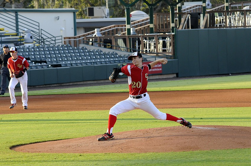 Senior Patrick Heuler started the game on the mound for Cardinal Mooney.