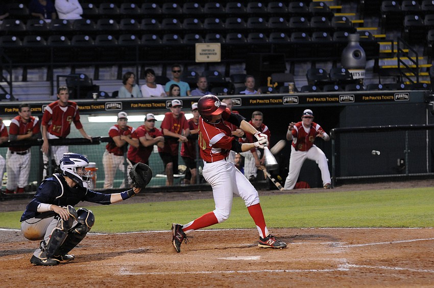 Patrick Heuler makes contact in the bottom of the sixth inning.