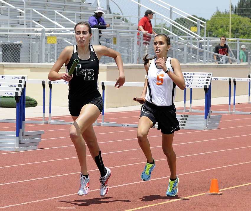 Lakewood Ranch senior Olivia Ortiz put the Lady Mustangs into fourth place during the second leg of the 4x800 relay.