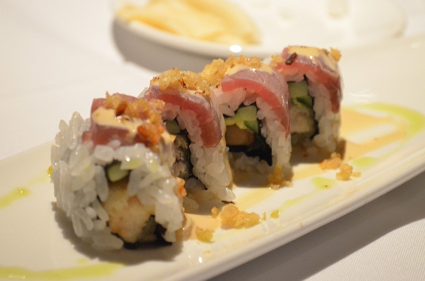 Tempura hamachi and fire seared tuna roll