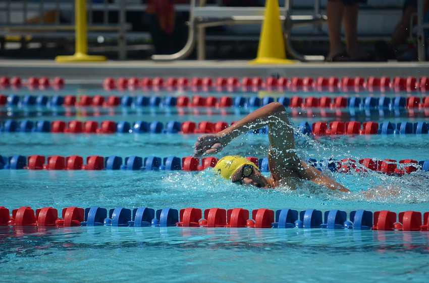 Brett Riley races to the finish in the 800-meter freestyle.