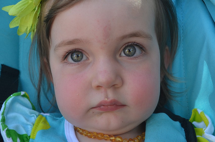 One-year-old Laurel Toale enjoys the sunny nature tour in her stroller.