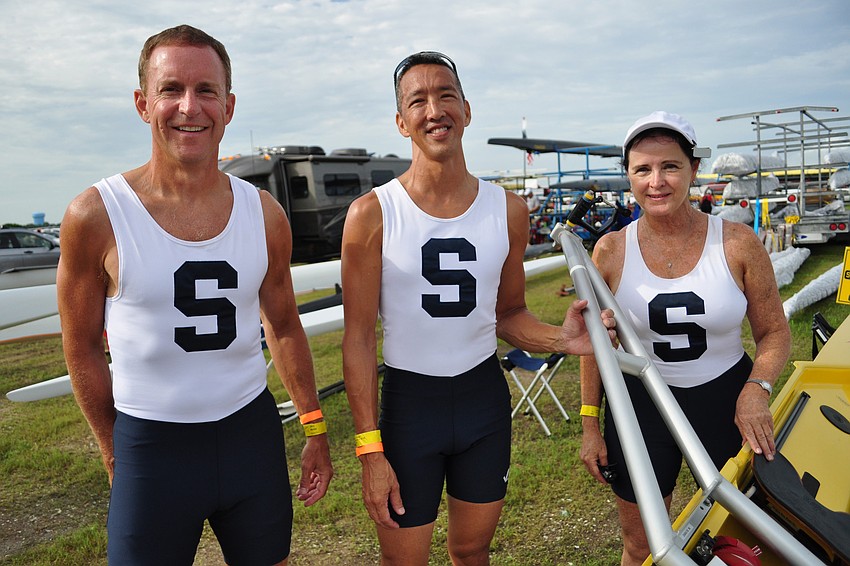 Sarasota Crew members Jerry Burson, Perry Young and Rebecca Bolletti prepare for their races.