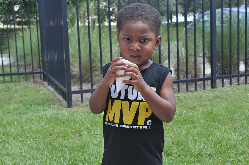 Zidane Omatseye, 2, cooled off.