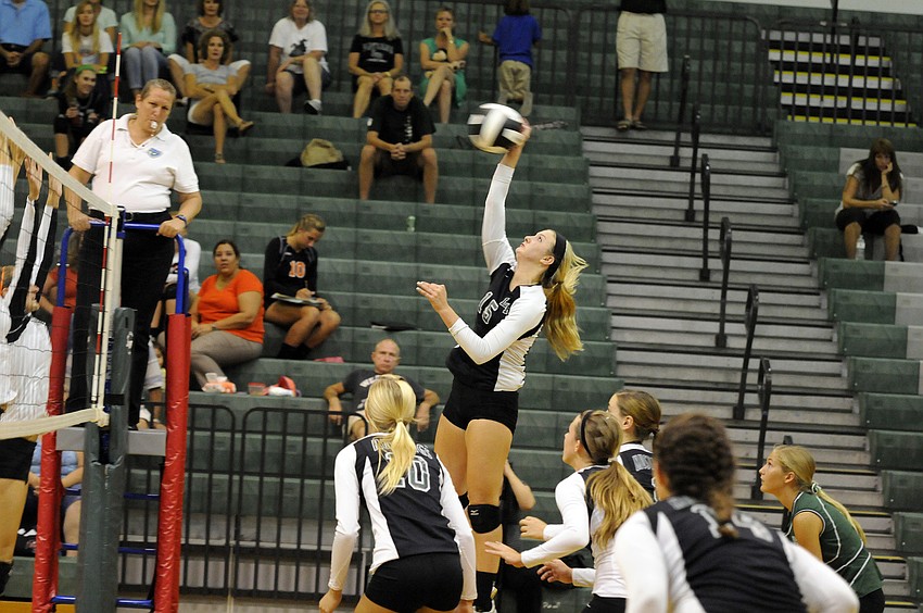 Lakewood Ranch senior Ashlyn Falahee goes up for a kill in Game 1.