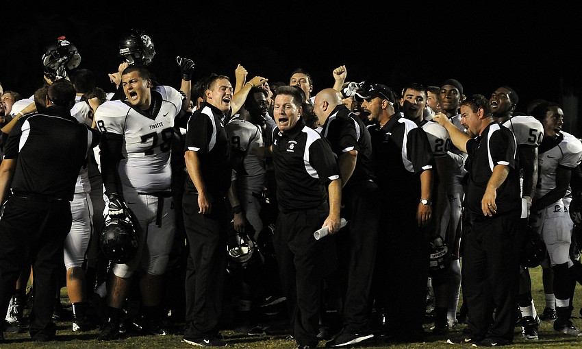 Zach Maugherman celebrates following the Pirates third fumble recovery.