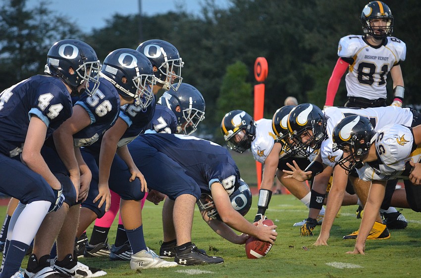 Lineman Quinton Fitzgerald starts the play.