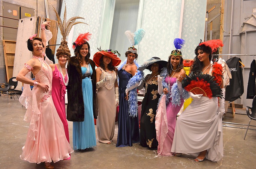 Valerie Alston, Mariana Mackinnon, Belen Orbegoso, Gabrielle Hook, Yael Campbell, Sion Yetisener, Arianny Bueno and Merwa Kurczek pose backstage pre-performance