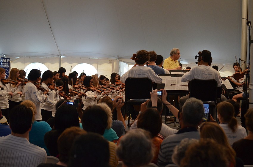 PMP/Suncoast Superstrings filled the first two rows of audience at the feet of Itzhak Perlman and the Winter Residency orchestra played on stage.