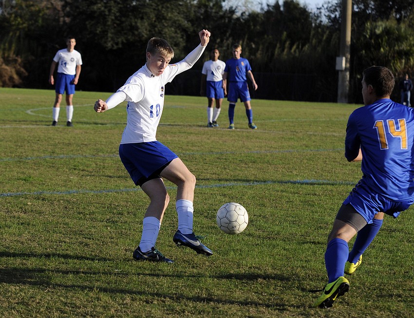 SMAâ€™s Connor Long attempts to maintain possession for the Eagles.