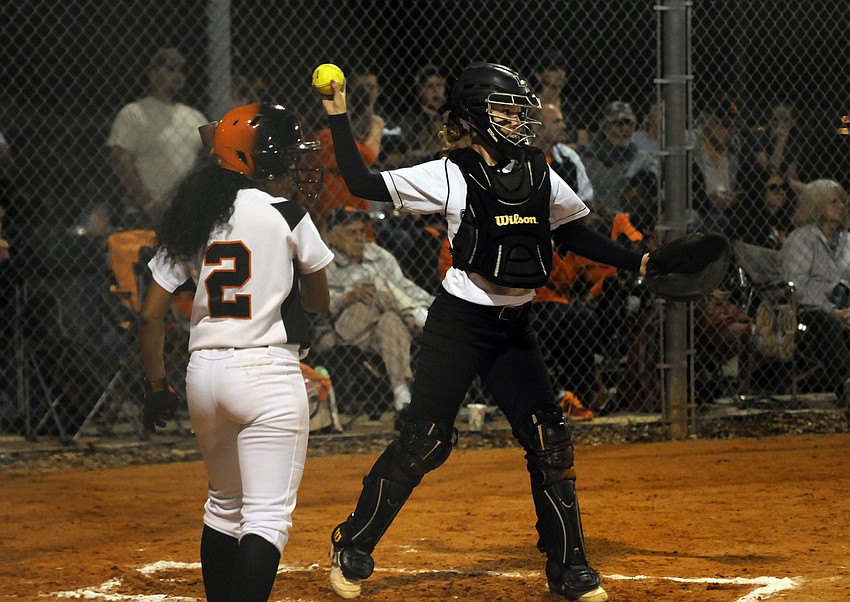 Lakewood Ranch catcher Talli Sharp throws the ball back to the mound.