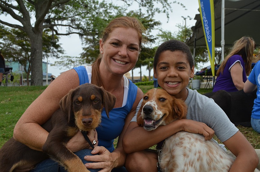 Nathalie Barr and Isaac Green with Bailey and Kayto