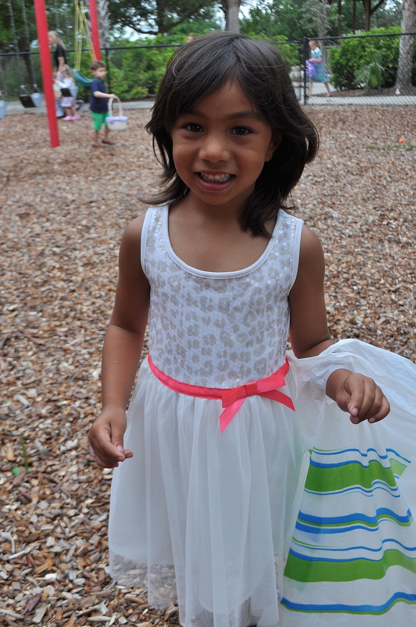 Reshma Barnes, 5, joins the younger children on the playground.