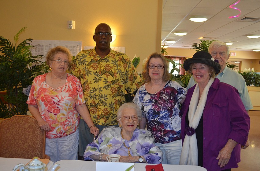 Rowena Mooney, Lloyd Stith, Rebecca Carr-Stith, Joyce Outlaw, William Mooney and  birthday girl Pauline Carr (center).