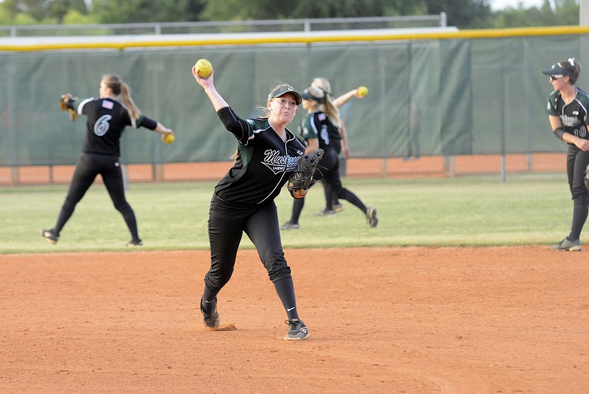 Lakewood Ranch senior shortstop McKaleigh Goodale warms up in between innings.