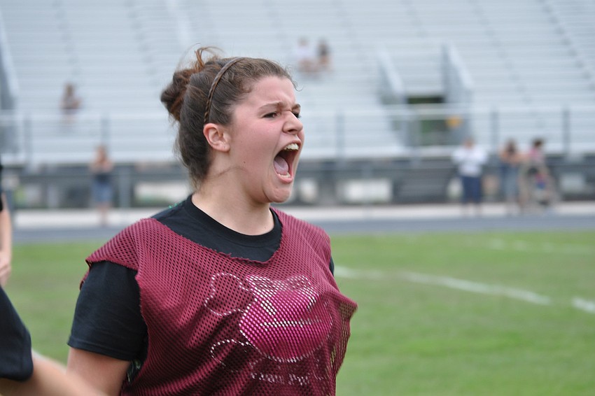 Senior Lindsey Abner celebrates after her team scored in the first few minutes of the game.
