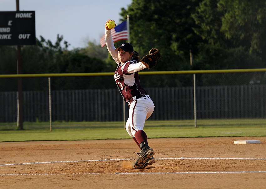 The Braden River High infield celebrates following on of pitcher Courtney Mirabellaâ€™s 15 strikeouts.