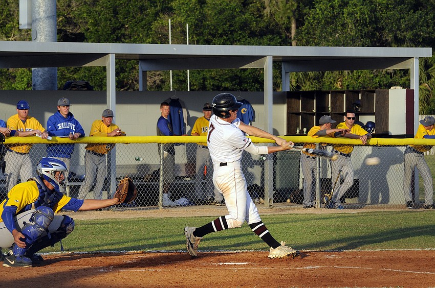 Braden Riverâ€™s Myles Straw makes contact in his first at bat of the game.